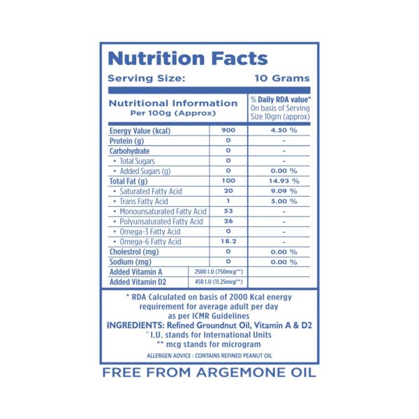 BD Edible Oils Groundnut Oil 1 Liter Bottle Product Image 5