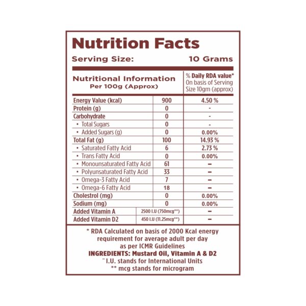 BD Edible Oils Kachchi Ghani Mustard Oil 1 Liter Pouch Product Image 5